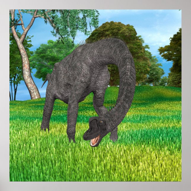 Poster Aventure de dinosaure à long cou dans la jungle (Devant)
