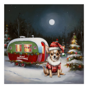 Poster Aventure de Noël de la caravane de Chihuahua d'hiv