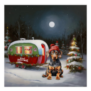 Poster Aventure de Noël de la caravane de Doberman d'hive