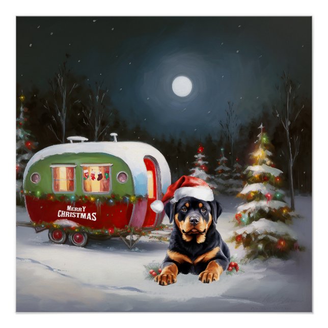 Poster Aventure de Noël de la caravane Rottweiler d'hiver (Devant)