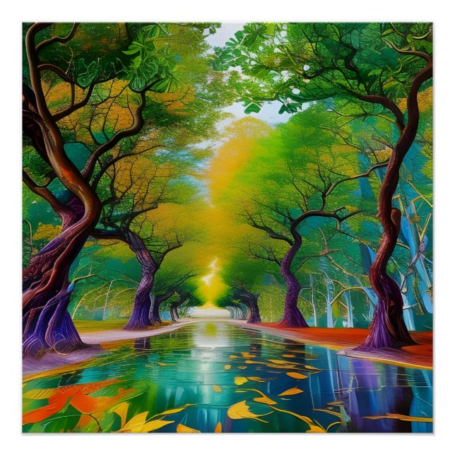 Poster Avenue des arbres feuilles d'automne (Devant)