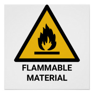 Poster Avertissement sur les matières inflammables, symbo