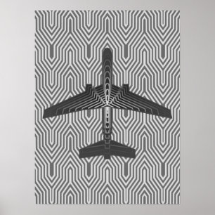 Poster Avion Art Déco, Graphite et Silver Grey