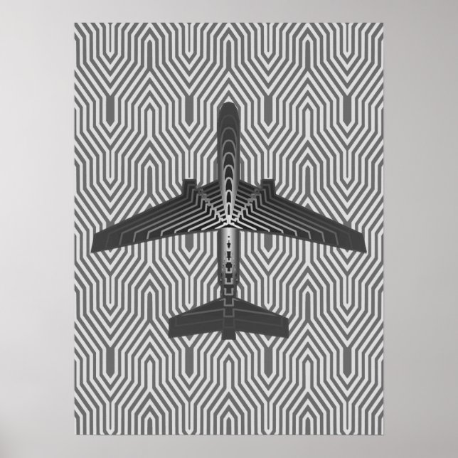 Poster Avion Art Déco, Graphite et Silver Grey (Devant)