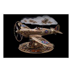Poster Avion de combat mécanique Steampunk Spitfire