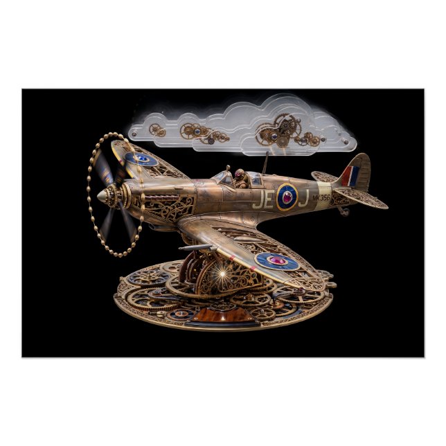 Poster Avion de combat mécanique Steampunk Spitfire (Devant)