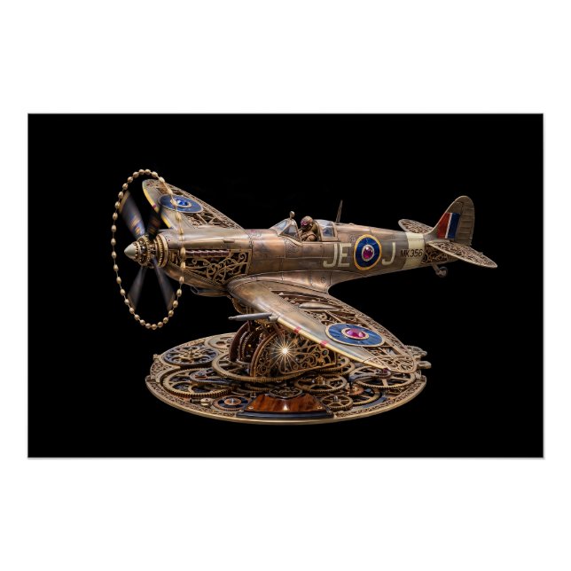 Poster Avion de combat mécanique Steampunk Spitfire (Devant)
