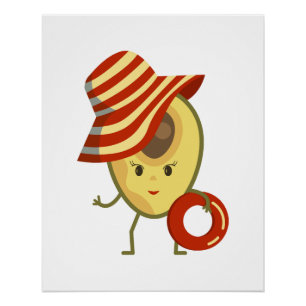 Poster Avocado beach girl avec casquette de soleil et ann