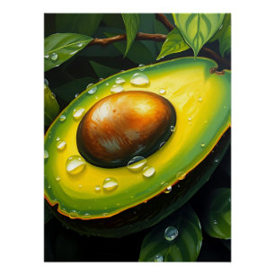 Poster Avocado bio à l'huile de pluie avec Dewdrops
