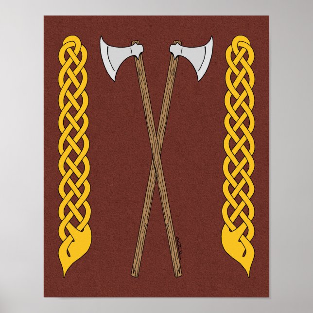 Poster Axes danois/viking traversés par une plaque (Devant)