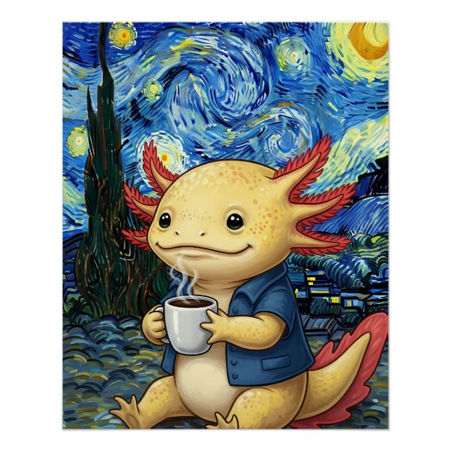 Poster Axolotl Coffee Starry Night Dream (Devant)