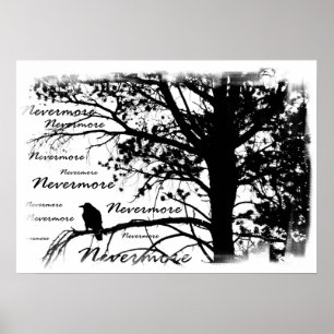 Poster - B&W Nevermore Raven Silhouette