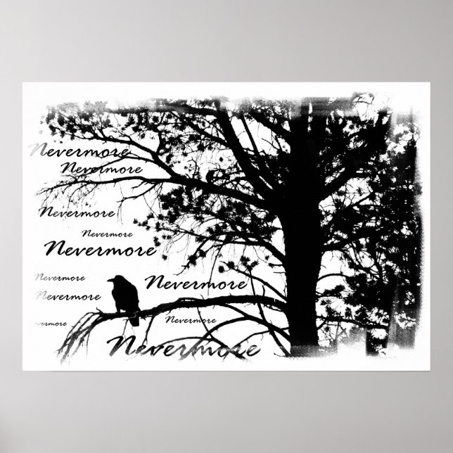 Poster - B&W Nevermore Raven Silhouette (Devant)