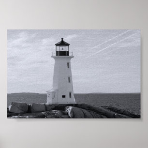Poster B&W Peggy's Cove Lighthouse