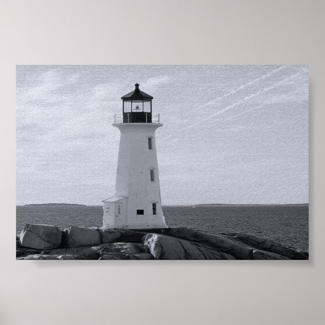 Poster B&W Peggy's Cove Lighthouse (Devant)