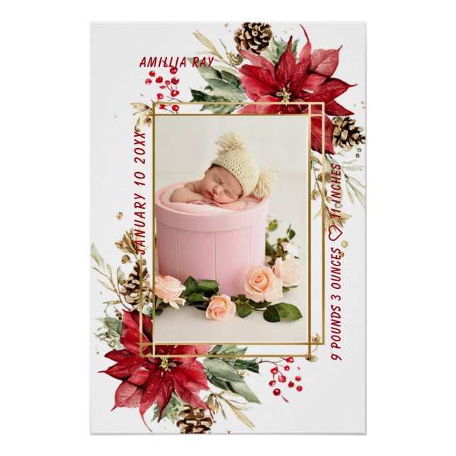 Poster Baby Birth Stats Photo Newborn Keepsake Nursery (Devant)