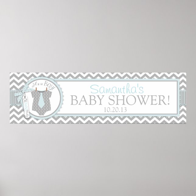Poster Baby Boy Cravate Chevron Imprimer Baby shower bann (Devant)