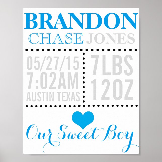 Poster Baby Boy Nursery 8x10 Imprimer (Devant)