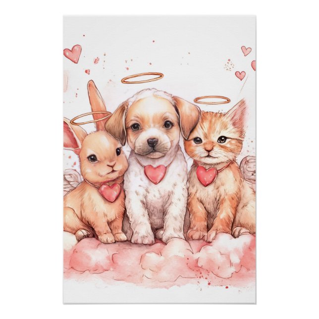 Poster Baby Cupid Trio Nursery Art Print | Watercolor (Devant)