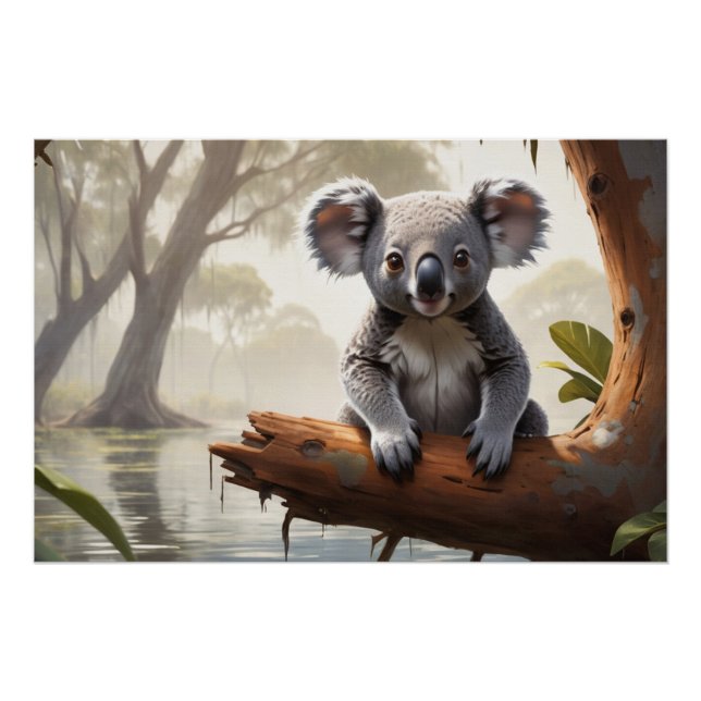 Poster Baby Koala par un étang (Devant)