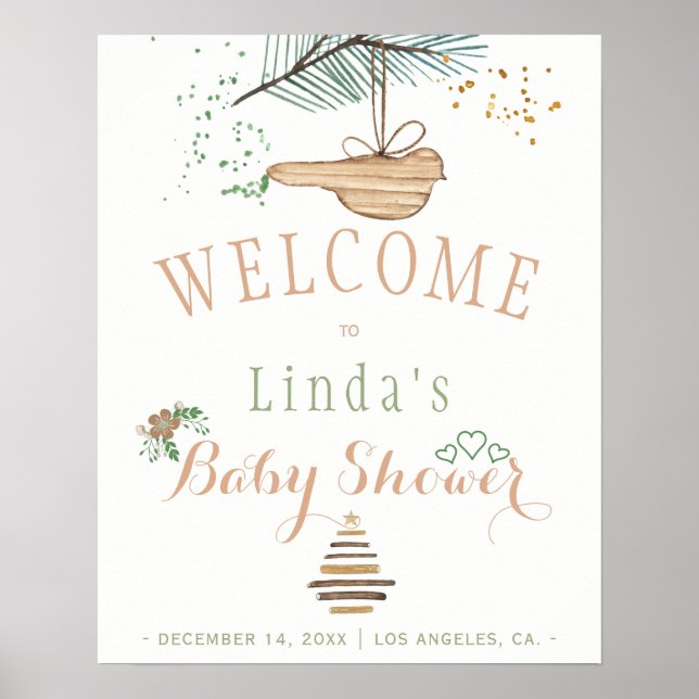 Poster Baby shower aquarelle rustique moderne sur le thèm (Devant)