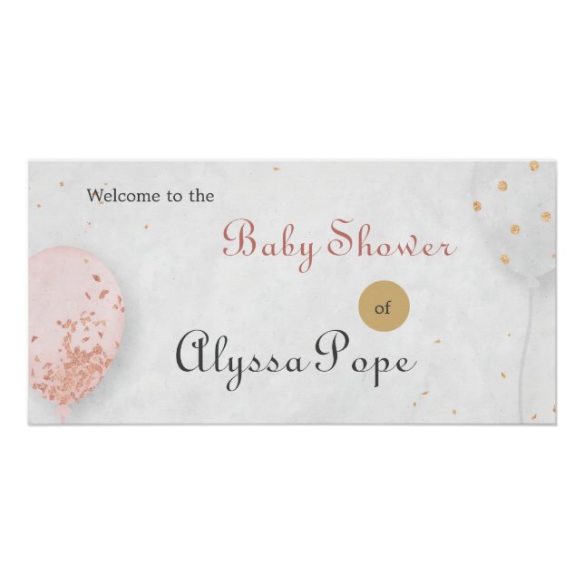 Poster Baby Shower Ballon Rose (Devant)