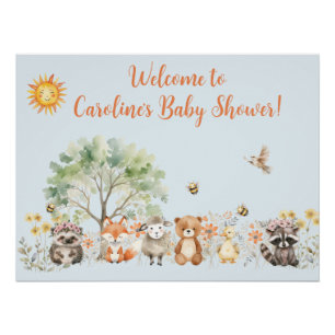 Poster Baby Shower Bois et Faune Bleu