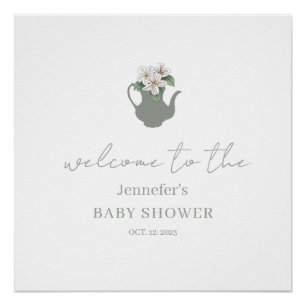 Poster Baby shower d'accueil Garden Tea Party