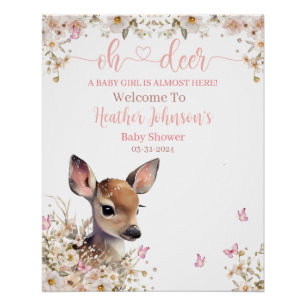 Poster Baby shower de cerfs de bois fille