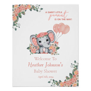 Poster Baby shower de fille éléphante