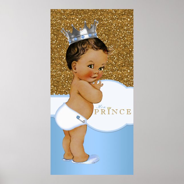 Poster Baby Shower du Prince Bleu et Or (Devant)