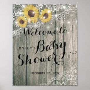 Poster Baby shower en dentelle en bois rustique Accueil