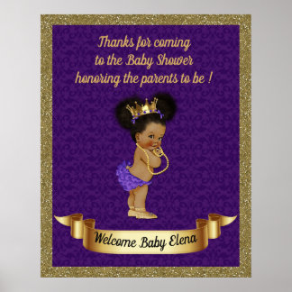Poster Baby shower fille, Princesse fille, violet,