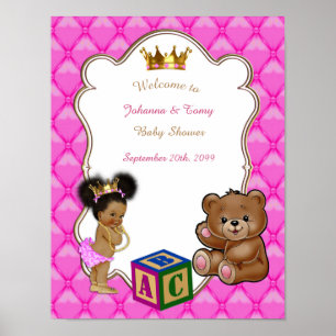 Poster Baby shower fille, Princesse, rose, 16x20