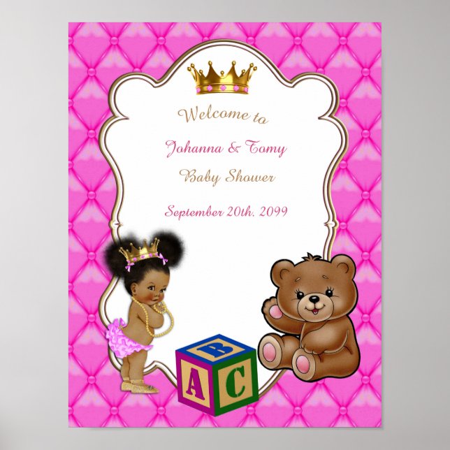 Poster Baby shower fille, Princesse, rose, 16x20 (Devant)
