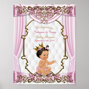 Poster Baby shower fille, princesse, rose, 8,5x11