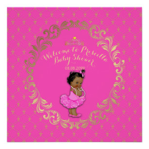 Poster Baby shower FILLE, rose chaud & or, arrière - plan