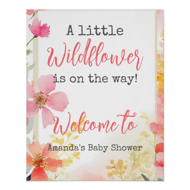 Poster Baby shower Floral Petit Fleur sauvage Fleur de Pê (Devant)