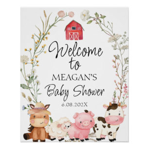 Poster Baby shower Floral Wreath Farm Animaux Bienvenue