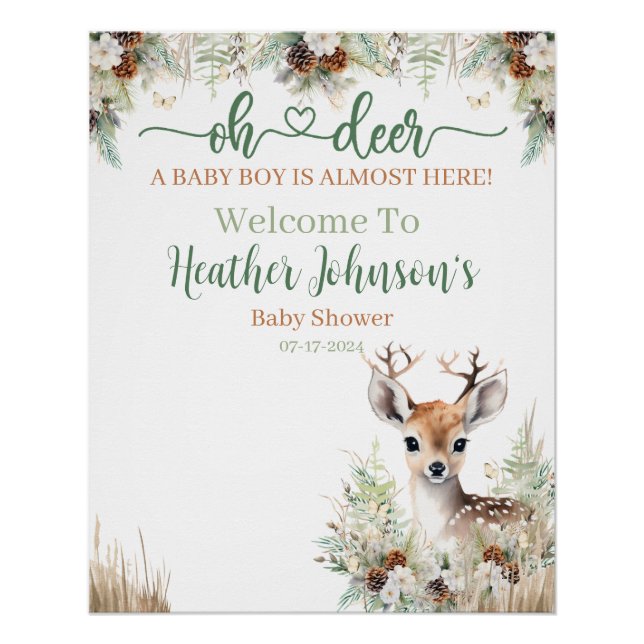 Poster Baby Shower Garçon Cerf de la Forêt (Devant)
