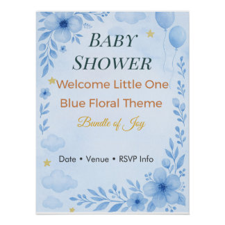 Poster Baby Shower Invitation Bundle of Joy Blue Floral