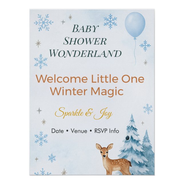 Poster Baby Shower Invitation Deer Winter Wonderland  (Devant)