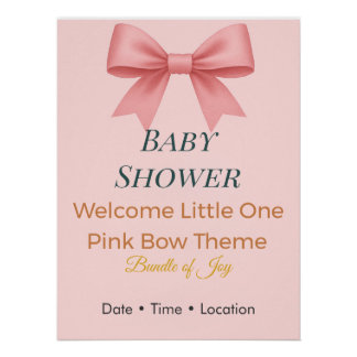 Poster Baby Shower Invitation | Pink Bow | Bundle of Joy