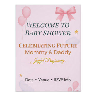 Poster Baby Shower Invitation Pink Bow Joyful Beginnings 