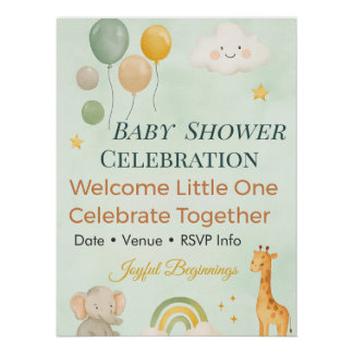 Poster Baby Shower Invitation | Rainbow | Elephant | Cute