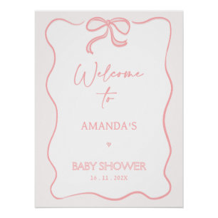 Poster Baby shower moderne rose fille Bow accueil