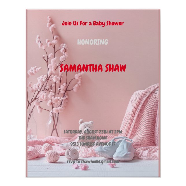 Poster Baby shower photo Pink Boho Spring Nature (Devant)