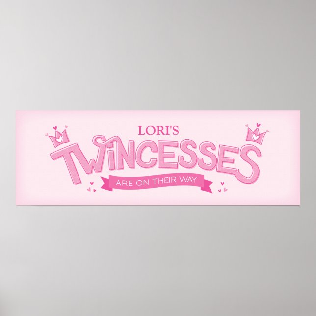 Poster Baby shower Twin Girl Twincess (rose) (Devant)