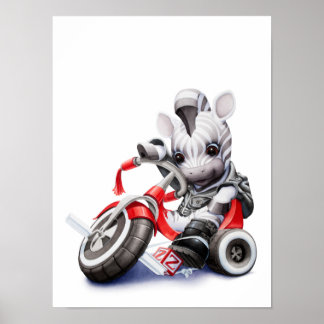 Poster Baby Zebra équitation rouge Tricycle Nursery Impri