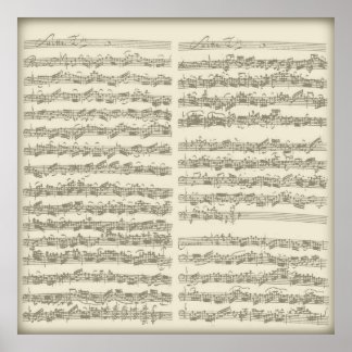 Poster Bach 2nd Cello Suite, plusieurs pages manuscrites